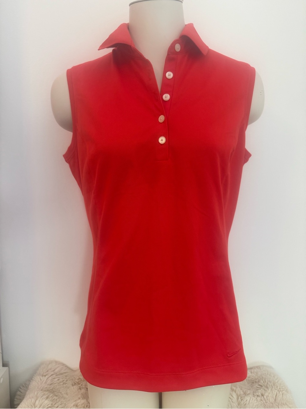 Women's Nike Dri Fit Coral Bright Red Sleeveless Polo Top